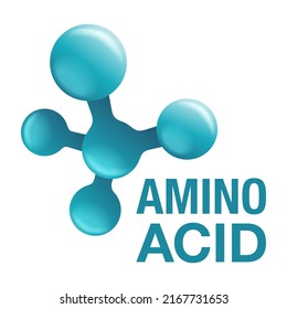 Amino acid 3D icon - organic compounds that make up proteins and used in food industry, condiment, bodybuilding supplement. Vector emblem