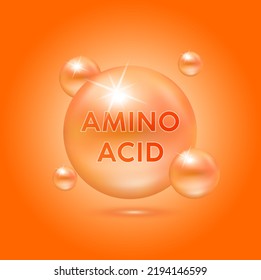 Amino acid capsules vitamins complex, minerals on orange background vector. Dietary supplement for pharmacy advertisement, vitamins package design. Science medic concept.