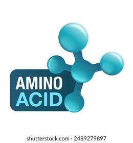 Amino acid complex 3D glossy icon - organic compounds that make up proteins and used in food industry, condiment, bodybuilding supplement, animal feed. Vector illustration