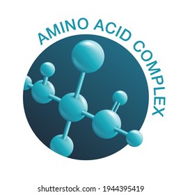 Amino acid complex 3D icon - organic compounds monomers that make up proteins and used in food industry, condiment, bodybuilding supplement, animal feed. Vector illustration