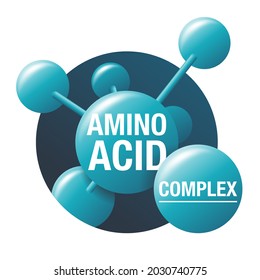 Amino acid complex 3D icon - organic compounds that make up proteins and used in food industry, condiment, bodybuilding supplement, animal feed. Vector illustration