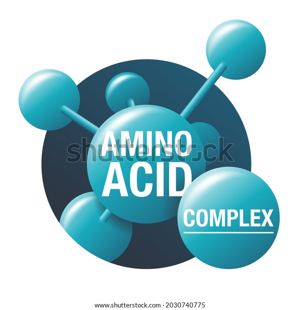 Amino acid complex 3D icon -\
organic compounds that make up proteins and used in food industry,\
condiment, bodybuilding supplement, animal feed. Vector\
illustration
