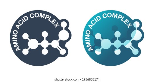 Amino acid complex emblem - organic compounds monomers that make up proteins and used in food industry, condiment, bodybuilding supplement, animal feed. Vector illustration svg