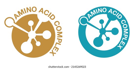 Amino acid complex emblem - organic compounds monomers that make up proteins and used in food industry, condiment, bodybuilding supplement, animal feed. Vector illustration