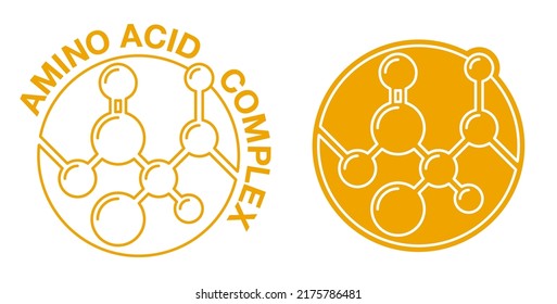 Emblema del complejo de aminoácidos - compuestos orgánicos monómeros que componen proteínas. Emblema en línea delgada