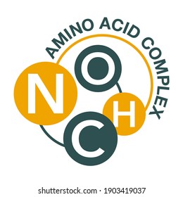 Amino acid complex flat icon - organic compounds monomers that make up proteins and used in food industry, condiment, bodybuilding supplement, animal feed. Vector illustration