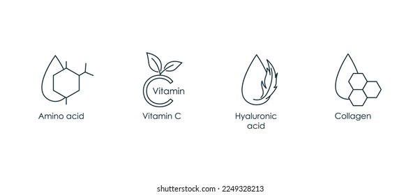 amino acid, vitamin c, hyaluronic acid, collagen icon vector illustration 