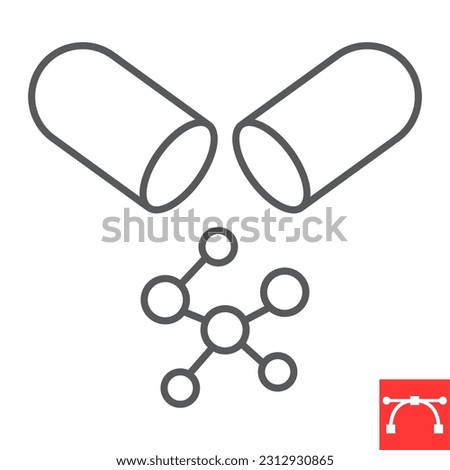 Amino acids line icon, supplements and vitamins, capsule with bcaa vector icon, vector graphics, editable stroke outline sign, eps 10.