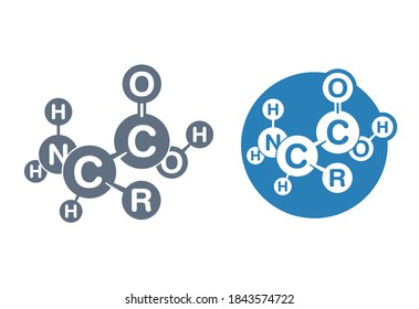 Amino acids structure icon - organic compounds monomers that make up proteins and used in food industry, condiment, bodybuilding supplement, animal feed