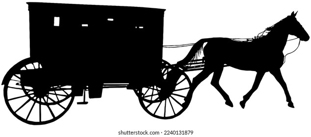 Amish horse and buggy silhouette in black  svg