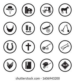 Amish Icons. Black Flat Design In Circle. Vector Illustration.