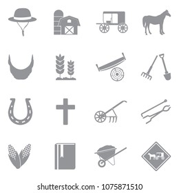 Amish Icons. Gray Flat Design. Vector Illustration. 