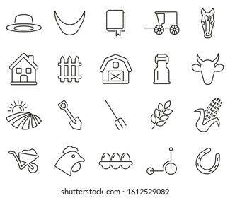 Amish Lifestyle Or Amish Culture Icons Thin Line Set Big svg