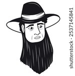 amish man face with hat isolated icon