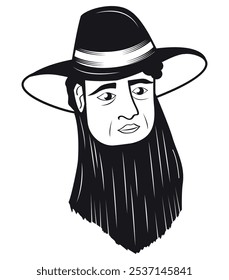 Cara del hombre amish con el icono aislado del sombrero