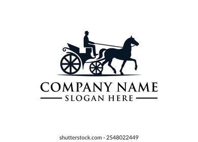 Amish or Mennonite Train Silhouette Logo Isolated White Background. Illustration of a Horse Pulling an Amish Carriage with a Man Sitting in the Carriage.