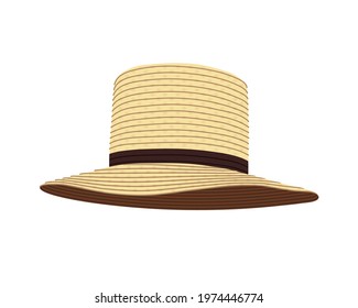 The Amish straw hat. Headdress with a wide brim. Vector illustration.