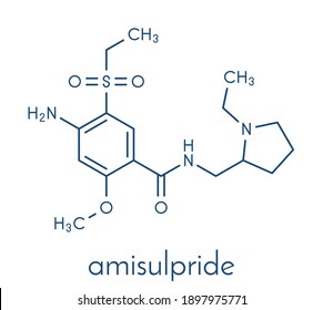 Amisulpride drug molecule. Skeletal formula.