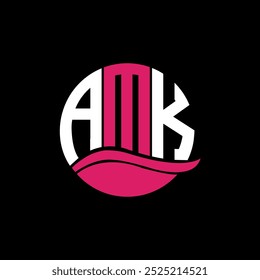 Monograma del logotipo de AMK aislado en la Plantilla de diseño del elemento circular, diseño del logotipo de la letra de AMK sobre fondo negro. Concepto de logotipo de letra de iniciales creativas AMK. AMK.
