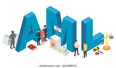 AML 3d vector. Anti money laundering illustration. Stop corruption and illegal business concept. Financial fraud warning, criminal regulation procedure