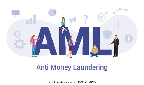 Aml Anti Money Laundering Concept With Big Word Or Text And Team People With Modern Flat Style - Vector