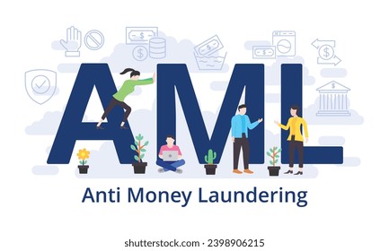 AML - Anti Money Laundering concept with big word text acronym and team people in modern flat style vector illustration