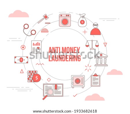 aml anti money laundering concept with icon set template banner with modern orange color style and circle round shape