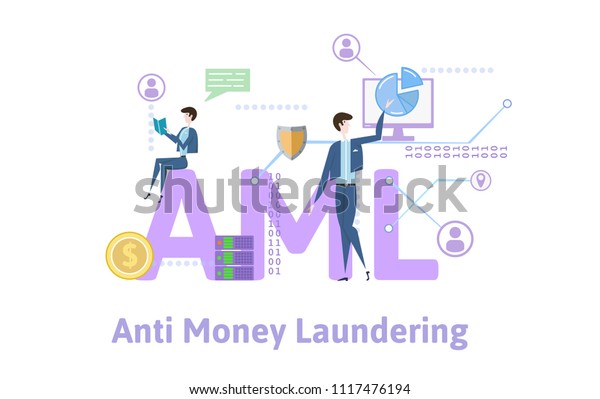 AML, Anti money laundering. Concept with\
keywords, letters and icons. Colored flat vector illustration on\
white background.