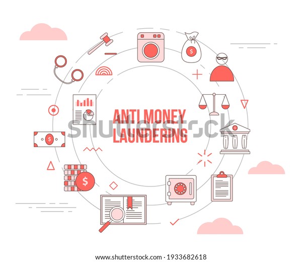 aml anti\
money laundering concept with icon set template banner with modern\
orange color style and circle round\
shape