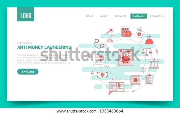 aml anti\
money laundering concept with circle icon for website template or\
landing page banner homepage outline\
style