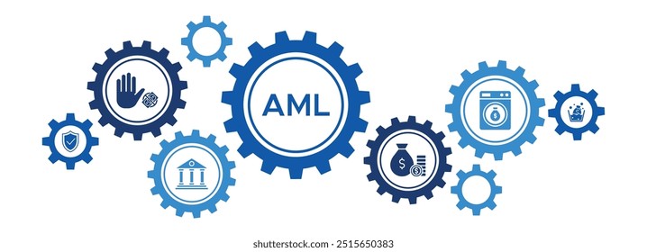 AML (Anti-Money Launch) Banner-Vektorkonzept mit Symbolen für Banksicherheit, Einkommensverfolgung und Maßnahmen zur Geldwäschebekämpfung