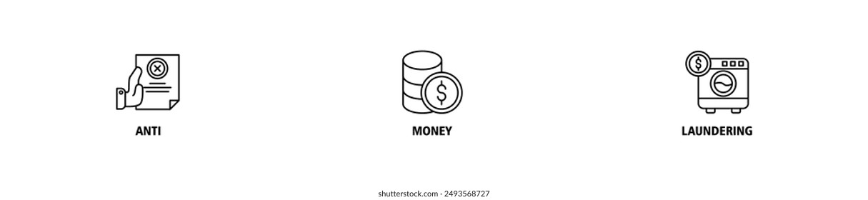 Aml banner web icon set vector symbol illustration concept of anti money laundering with icon of bank, income, security, washing, live stroke and easy to edit