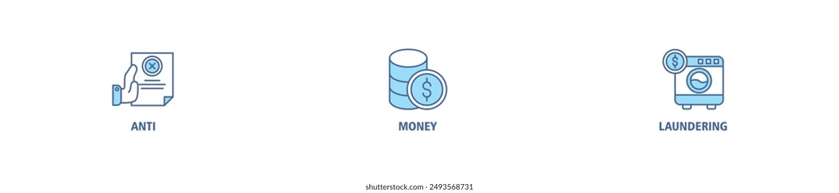 Aml banner web icon set vector symbol illustration concept of anti money laundering with icon of bank, income, security, washing, live stroke and easy to edit