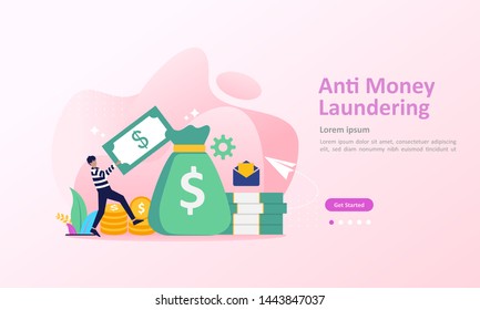 AML concept, anti money laundering , stop corruption and illegal business,  Suitable for web landing page, ui, mobile app, banner template. Vector Illustration.