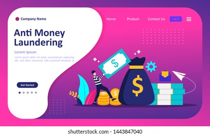 AML concept, anti money laundering , stop corruption and illegal business,  Suitable for web landing page, ui, mobile app, banner template. Vector Illustration.