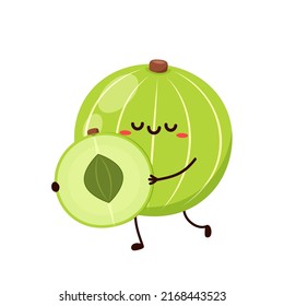 Amla cartoon mascot. Indian gooseberry fruits or Amla (phyllanthus emblica) indain fruit vector icon illustration on white background. Indian gooseberry, amla berries and amla.