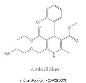 Amlodipine Structure. Calcium Channel Blocker Drug Molecule. Used To Treat High Blood Pressure And Coronary Artery Disease. Chemical Formula.