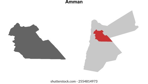 Amman governorate blank outline map set