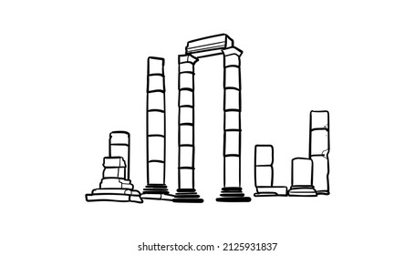 Amman Jordan Citadel Landmark line art Vector illustration