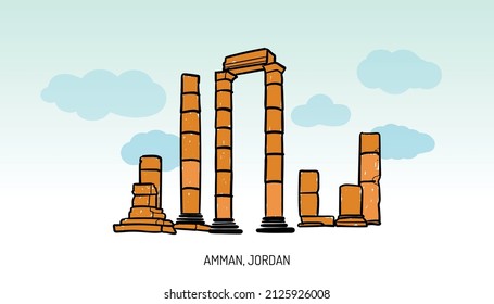 Amman Jordan Citadel Landmark Vector illustration