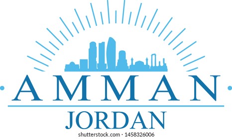 Amman Jordan City. Banner Design. City Skyline. Silhouette Vector. Famous Monuments.