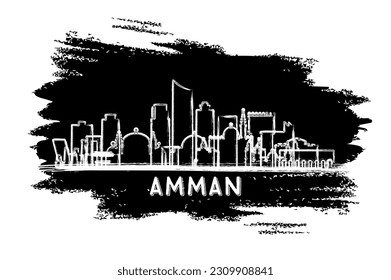 Amman Jordan City Skyline Silhouette. Hand Drawn Sketch. Business Travel and Tourism Concept with Modern Architecture. Vector Illustration. Amman Cityscape with Landmarks.