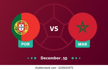 Ammán - Jordania - 7 de diciembre de 2022 : partido mundial de fútbol 2022 , partido marruecos vs portugal , cuartos de final de partido , campeonato mundial qatar 2022. ilustración vectorial