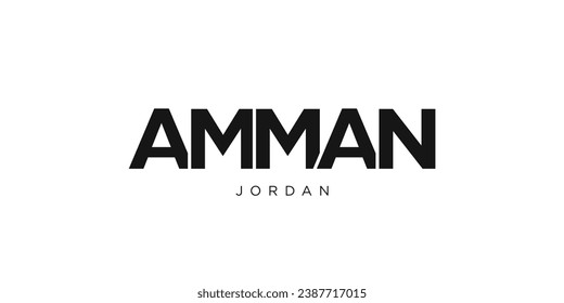 Emman en el Jordán emblema para prensa y web. El diseño presenta estilo geométrico, ilustración vectorial con tipografía audaz en fuente moderna. Letras gráficas de eslóganes aisladas en fondo blanco.