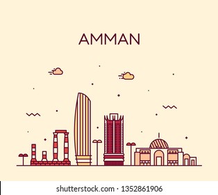 Amman skyline, Jordan. Trendy vector illustration, linear style