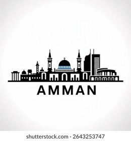 Amman Skyline Silhouette — Historic and Modern Jordanian Capital Vector Illustration