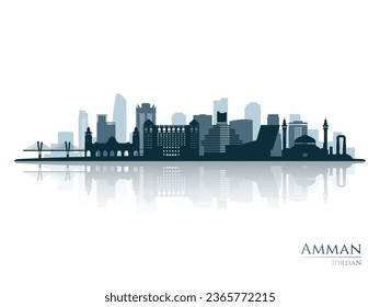 Amman skyline silhouette with reflection. Landscape Amman, Jordan. Vector illustration.