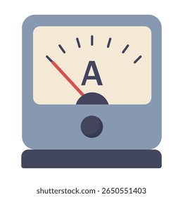 Ammeter analog current gauge icon. Electrical measurement device illustration. Ampere meter for electricity testing.