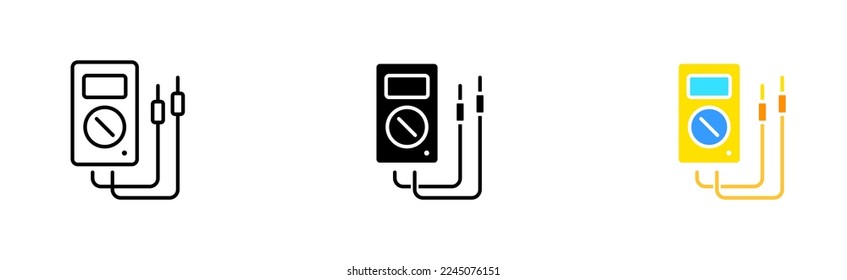 Ammeter line icon. Voltmeter, high voltage, wires, terminals, electrical circuit, wiring, switch, service, food, socket, electric current, electricity. Vector icon in line, black and colorful style