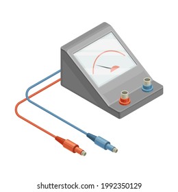 Ammeter as Measuring Instrument and Electric Power Object Isometric Vector Illustration